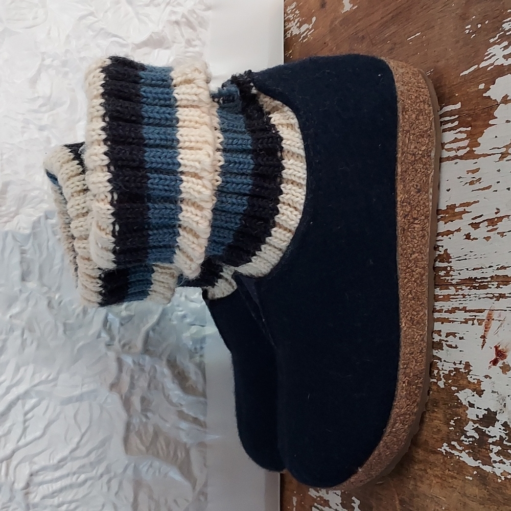 Women's Haflinger Blue Cuff Grizzley Felt Clogs Size 6.5